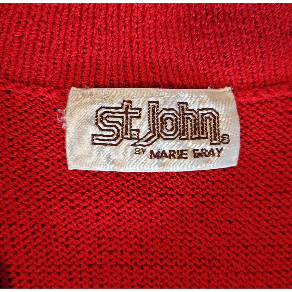 St John Marie Gray Knit Dress Womens 12 Red Black Colorblock Mock‎ Neck Santana - Picture 6 of 13